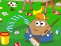 Hry Pou cleans in school