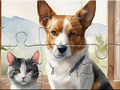 Hry Jigsaw Puzzle: Oil Painting Dog And Cat